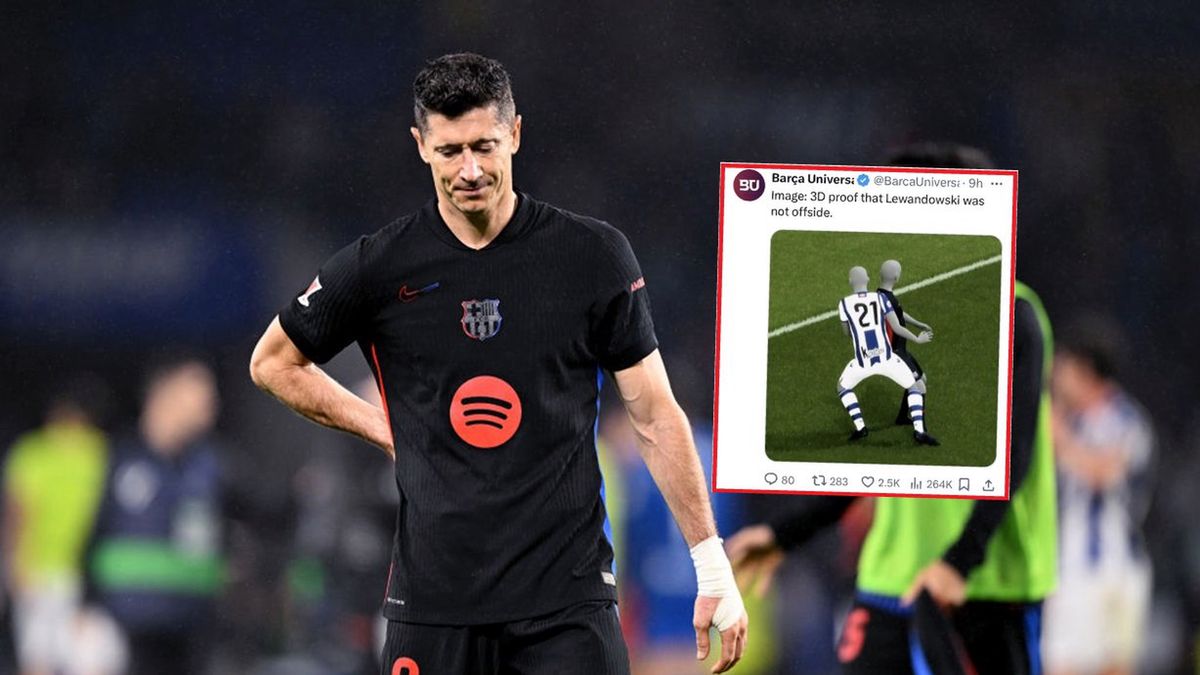 Getty Images / Cesar Ortiz/Soccrates/X/Barca Universal / Na głównym: Robert Lewandowski, w ramce: screen z portalu X