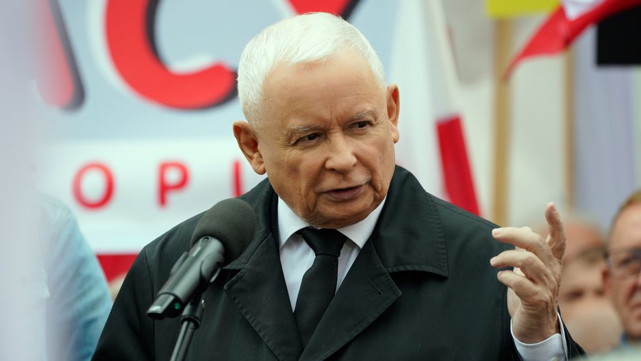 Law and Justice party leader Jaroslaw Kaczynski is seen during a rally in Warsaw, Poland on 14 September, 2024. Several hundred people took part in a rally in front of the Ministry of Justice, organized by the opposition Law and Justice party on Saturday in reaction to a probe into alleged illegal funding of a patriotic fund associated with the party. Opposition leader Jaroslaw Kaczynski spoke at the rally urging his supporters to 'stop the pathology of power' of the current government. (Photo by Jaap Arriens/NurPhoto via Getty Images)