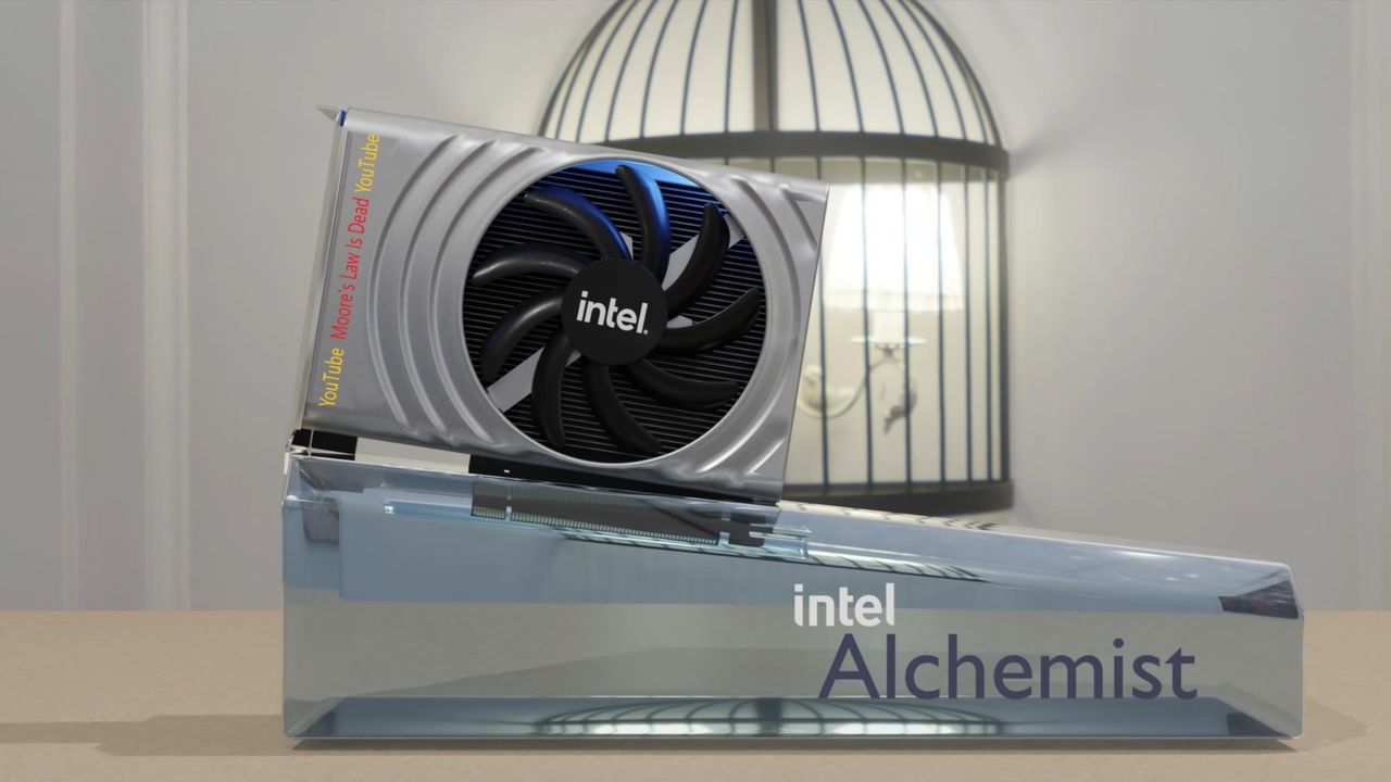 Render karty graficznej Intel ARC z serii Alchemist z 128 blokami obliczeniowymi EU