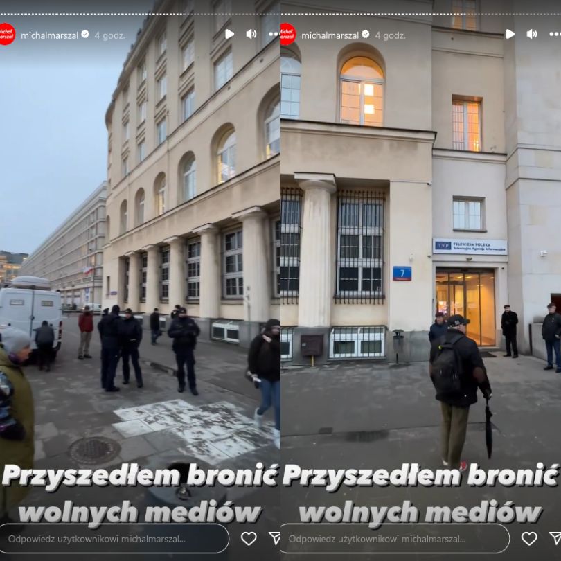 Michał Marszał relacjonuje protest w obronie TVP
