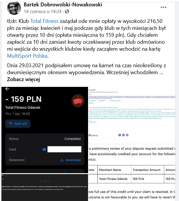 Internauta podzielił się sytuacją z Total Fitness na Facebooku