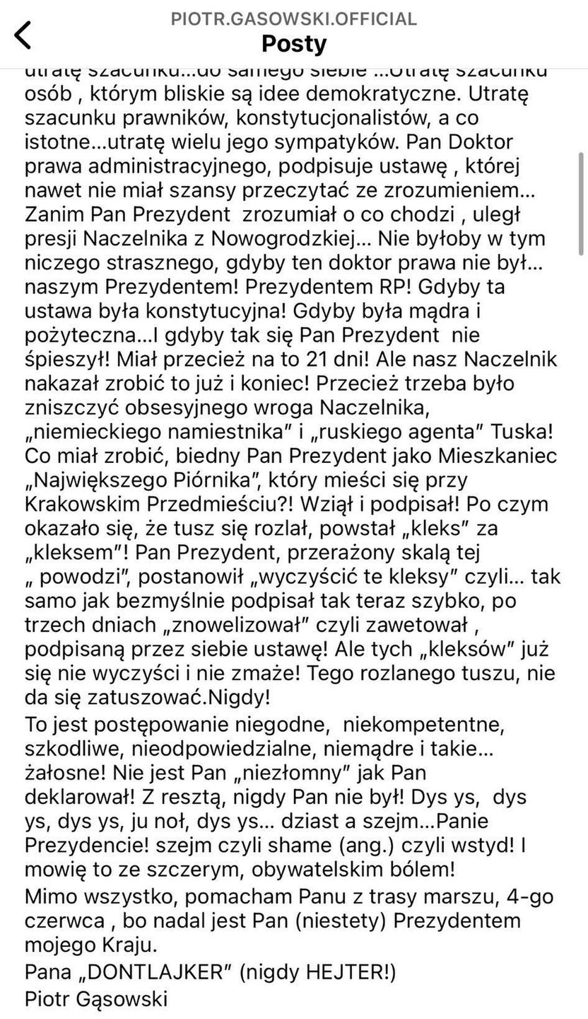 Post Piotra Gąsowskiego