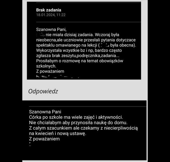 Wiadomości nauczycielki i matki