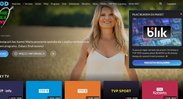 TVP VOD zmienia regulamin. Możliwa płatność Blikiem