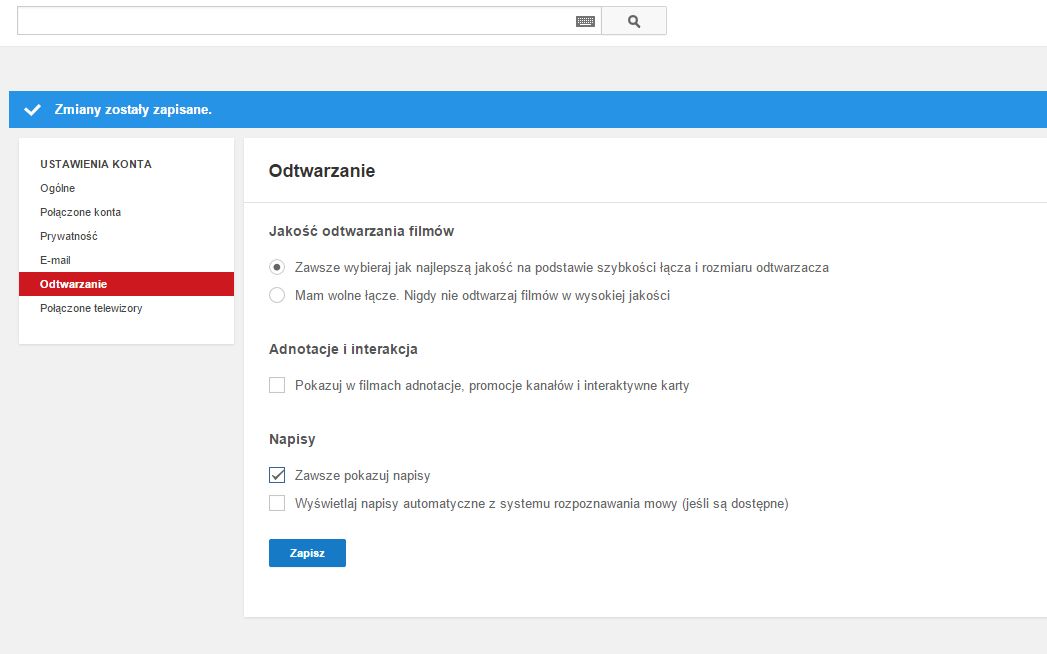 W tym miejscu możemy wyłączyć adnotacje i karty w filmach
