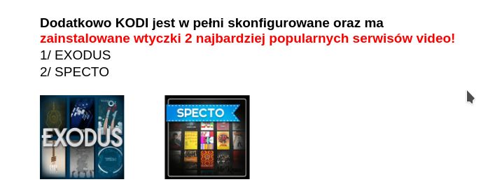 Jedna z ofert sprzedaży odtwarzacza mediów internetowych w popularnym serwisie aukcyjnym: sprzedawca wśród zalet wymienia preinstalowanie pirackich wtyczek do Kodi