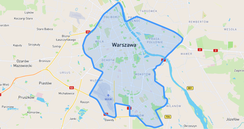Mapa objęta pilotażowym programem współdzielenia. Po Warszawie przyjdzie czas na Trójmiasto.