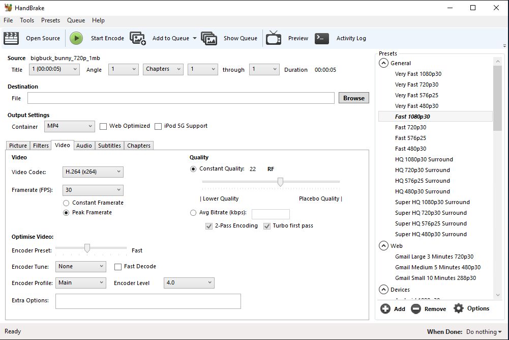 Nieco odświeżony interfejs HandBrake 1.0.0 dla Windowsa