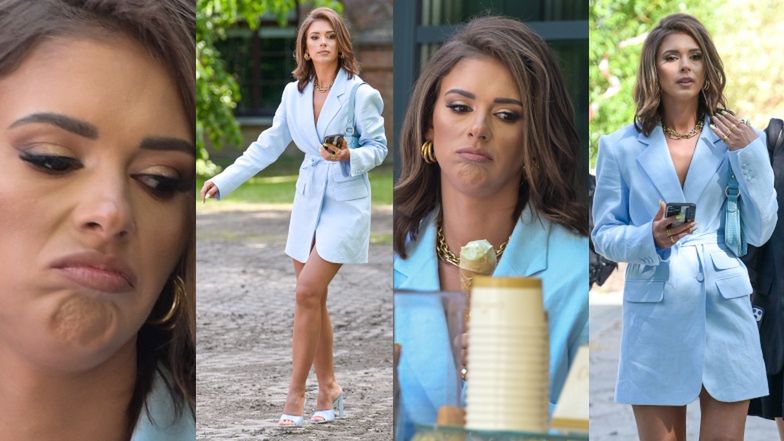 Klaudia Halejcio strzela fochy przy budce z lodami