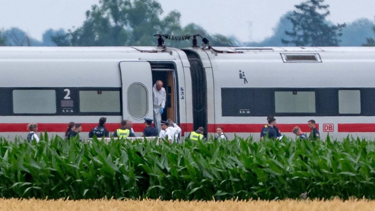 Attack on high-speed train in Bavaria
03 July 2025, Bavaria, Strasskirchen: Police and forensic investigators examine an ICE high-speed train operated by Deutsche Bahn after a man attacked several passengers in Lower Bavaria. The suspect, who used dangerous objects during the assault, has been arrested. Photo: Armin Weigel/dpa 
Dostawca: PAP/DPA.
Armin Weigel