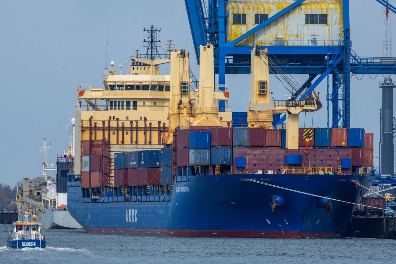 Atlantic Navigator II ship in the port of Rostock, 2 April 2024