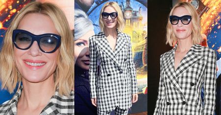 Cate Blanchett w kraciastym garniturze prosto z wybiegu