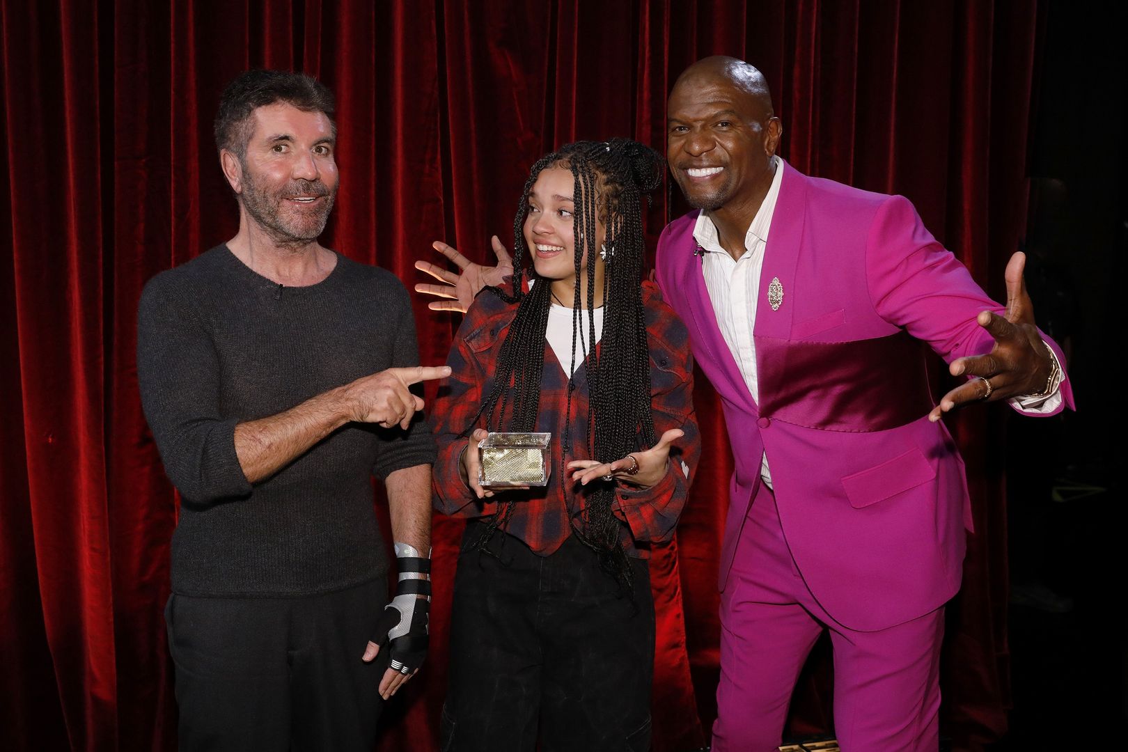 AMERICA'S GOT TALENT -- Auditions Episode 1703 -- Pictured: (l-r) Simon Cowell, Sara James, Terry Crews -- (Photo by: Trae Patton/NBC via Getty Images)