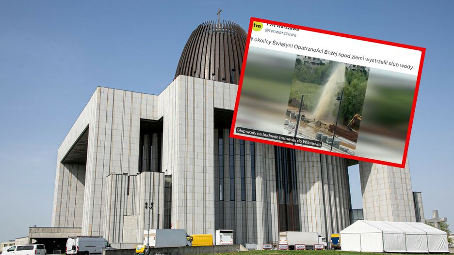 Słup wody nieopodal świątyni