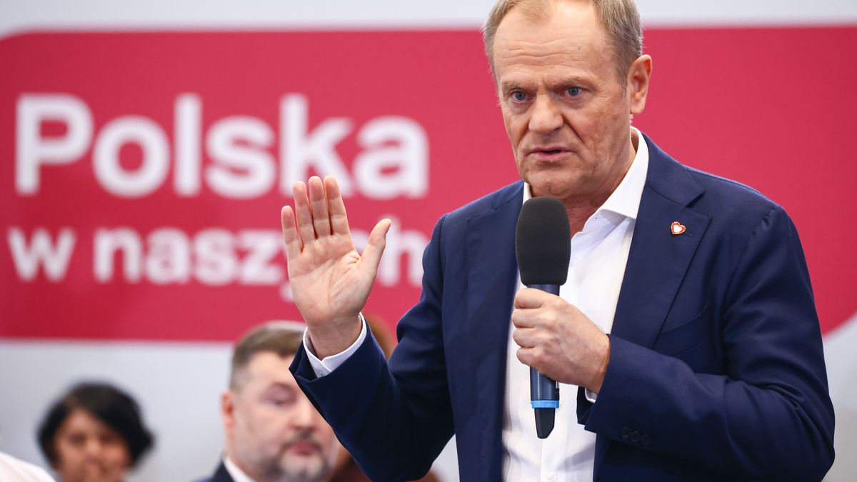 Donald Tusk, Prime Minister of Poland, speaks during local election campaign in Krakow, Poland, on April 3rd, 2024. (Photo by Beata Zawrzel/NurPhoto via Getty Images)