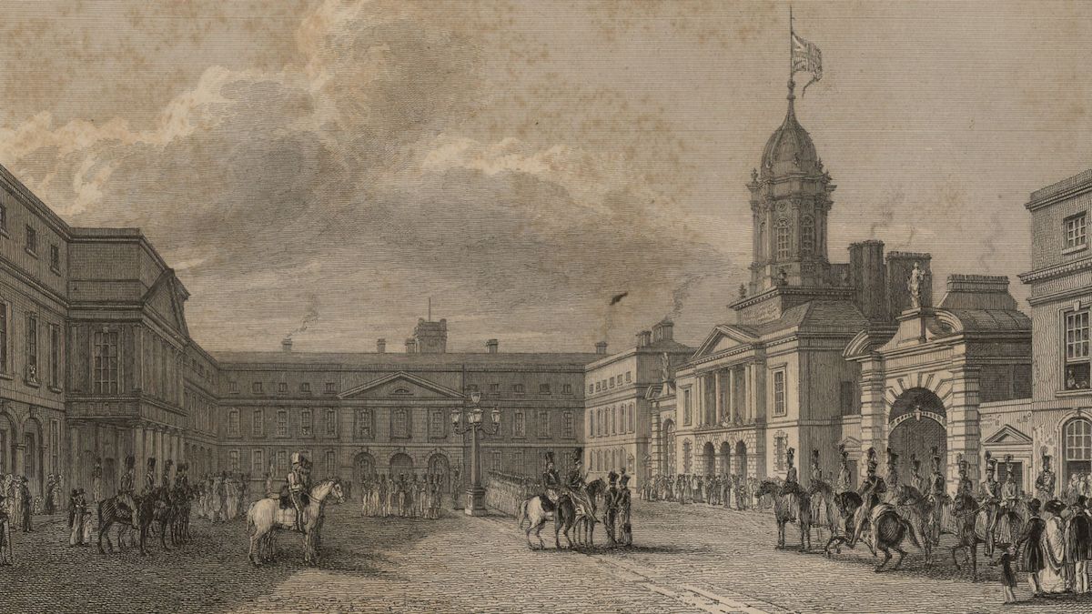 Żołnierze przed zamkiem w Dublinie w 1830 r.