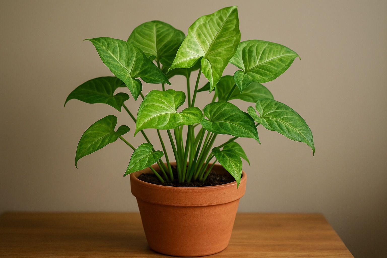 Syngonium z różnymi kształtami liści w domowym wnętrzu – ilustracja artykułu