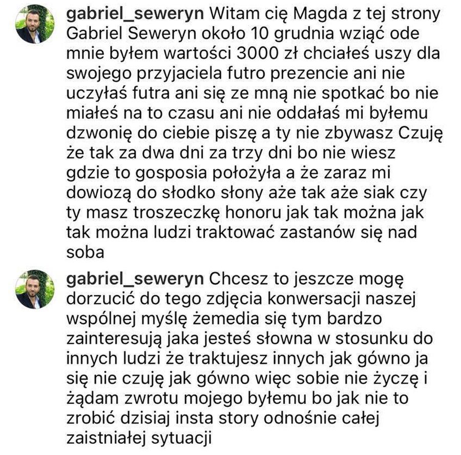 Gabriel Seweryn oskarża Magdę Gessler