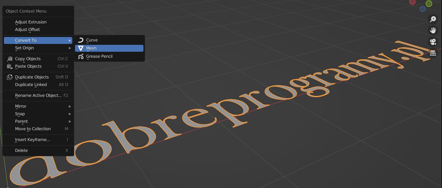 Blender: konwercja tekstu na obiekt w Object Mode