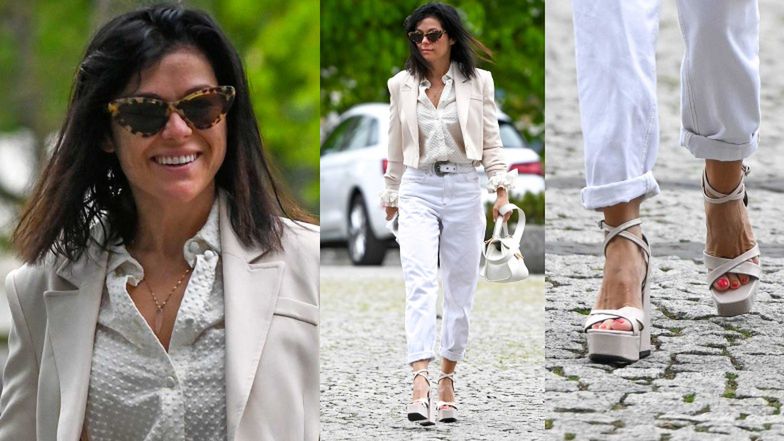 Katarzyna Cichopek przed budynkiem "Pytania na śniadanie"