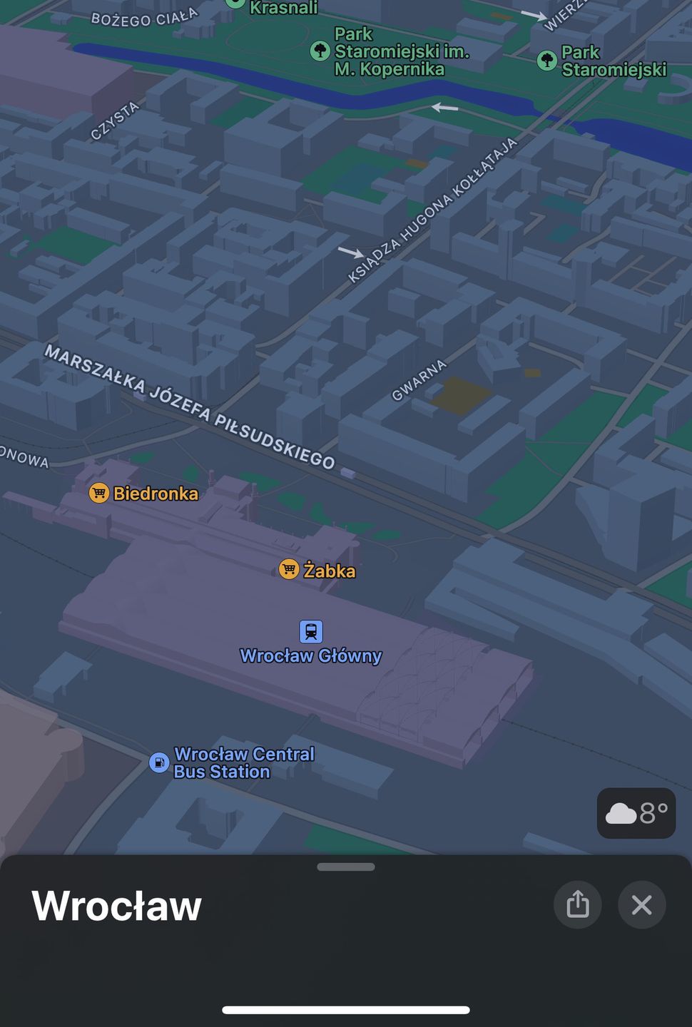 Mapy Apple: widok 3D we Wrocławiu