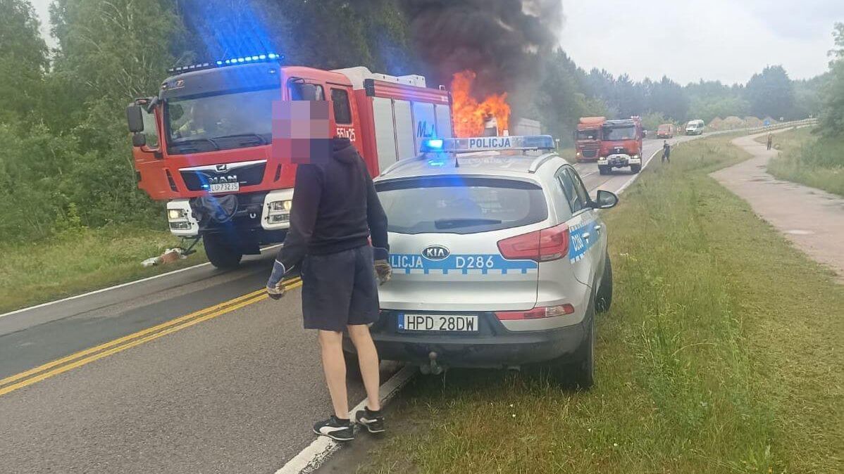 Pożar tira na trasie Włodawa - Okuninka | fot. policja