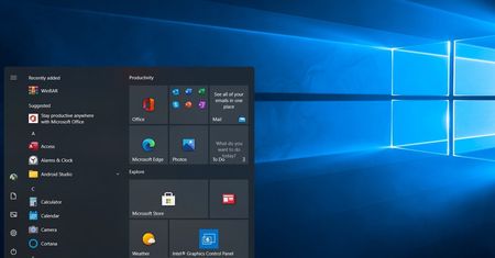 Windows 10 z lewitującym menu Start