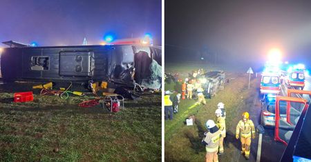 Bus z 19 osobami wypadł z trasy. Są ranni