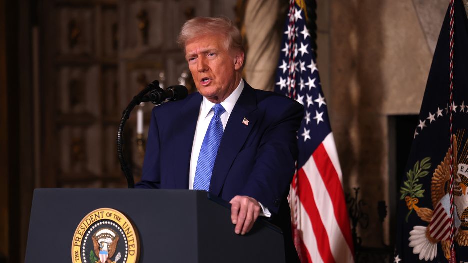 PALM BEACH, FLORIDA - FEBRUARY 18: U.S. President Donald Trump delivers remarks before signing an executive order on expanding access to IVF at his Mar-a-Lago resort on February 18, 2025 in Palm Beach, Florida. Later today Fox News will air a joint interview between President Trump and Tesla and SpaceX CEO Elon Musk. (Photo by Joe Raedle/Getty Images)