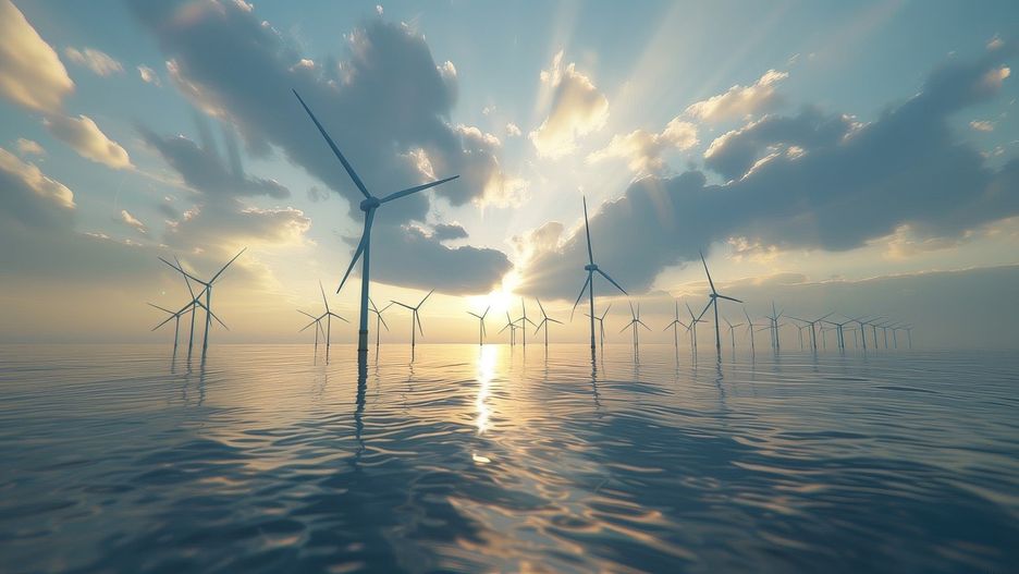 Marine windmill park. ocean windmill park concept