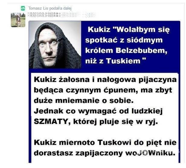 Tomasz Lis udostępnił obraźliwy wpis o Pawle Kukizie