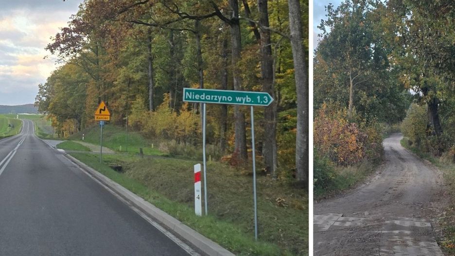W tym miejscu zaczyna się lokalna obwodnica, dojazd na skróty do Niedarzyna
