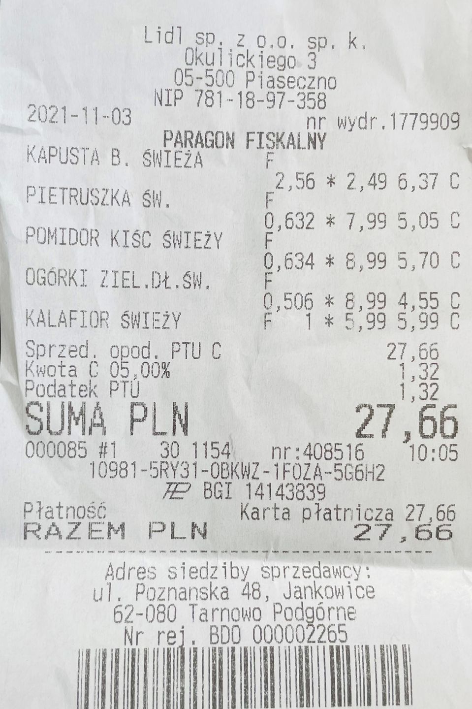 Rachunek z Lidla
