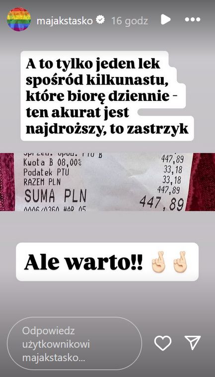 Maja Staśko pokazała paragon za zastrzyk 
