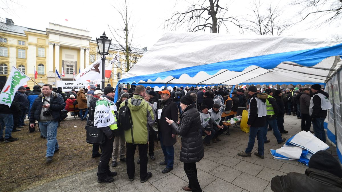 Rolnicy rozbili przed KPRM "zielone miasteczko"