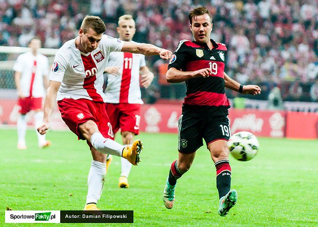 Łukasz Piszczek podczas meczu z Niemcami w eliminacjach Euro 2016