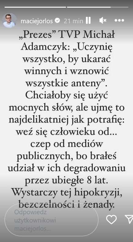 Maciej Orłoś ostro do Michała Adamczyka