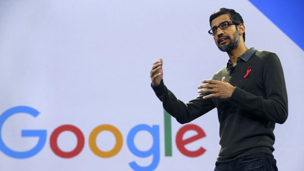 Google CEO Sundar Pichai speaks during the keynote address at the Google Cloud Next '17 conference at the Moscone Convention Center in San Francisco, Calif. on Wednesday, March 8, 2017. (Photo By Paul Chinn/The San Francisco Chronicle via Getty Images)