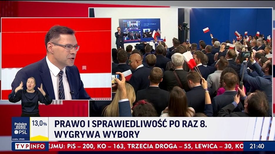 TVP Info pokazywała swoim widzom paski informujące o kolejnej wygranej PiS