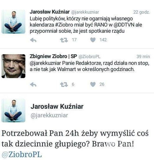 Jarosław Kuźniar i Zbigniew Ziobro wymienili na Twitterze kilka zdań