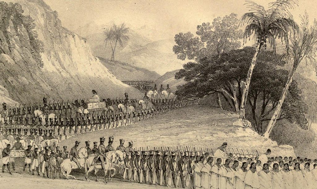 Ranavalona I objeżdżająca swoje królestwo z ogromnym orszakiem (XIX-wieczny rysunek) 