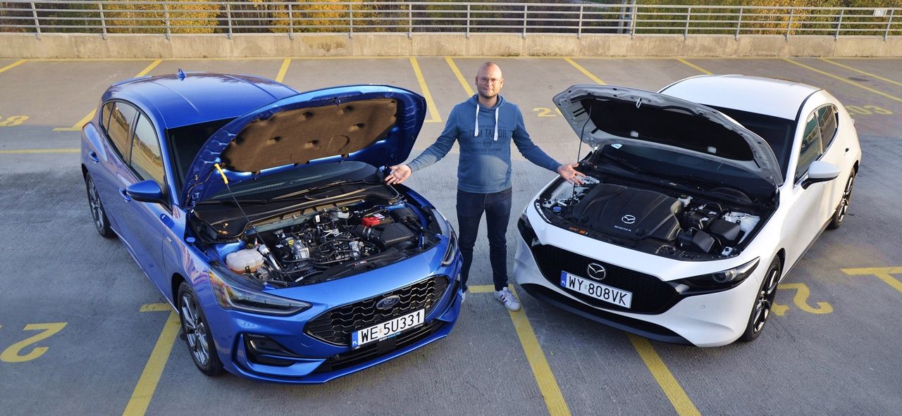 Porównanie Forda Focusa 1.0 EcoBoost Hybrid z Mazdą 3 2.0 e-Skyactiv X. Czy mały silnik może zastąpić duży?