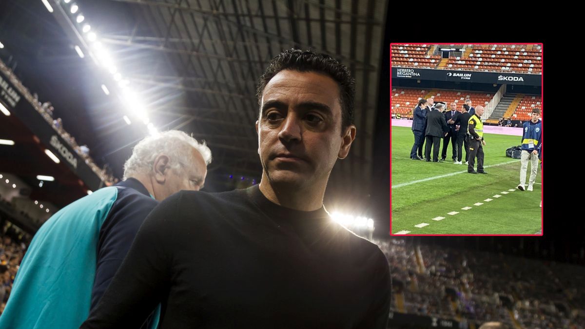 Na dużym zdjęciu: Xavi (Getty Images), na małym zdjęciu: Xavi z szefami Barcelony (Twitter)