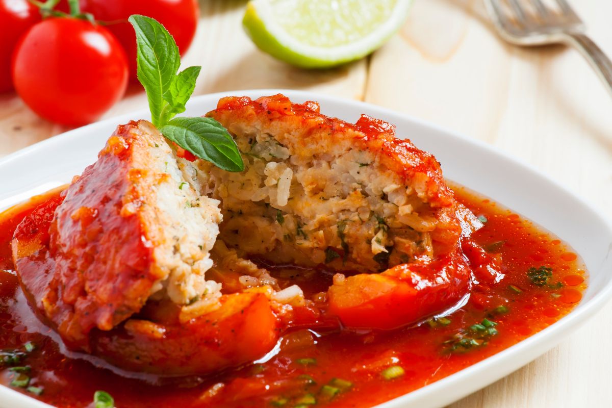 Unwrapped cabbage rolls from the oven. Delicious and much less labor-intensive!