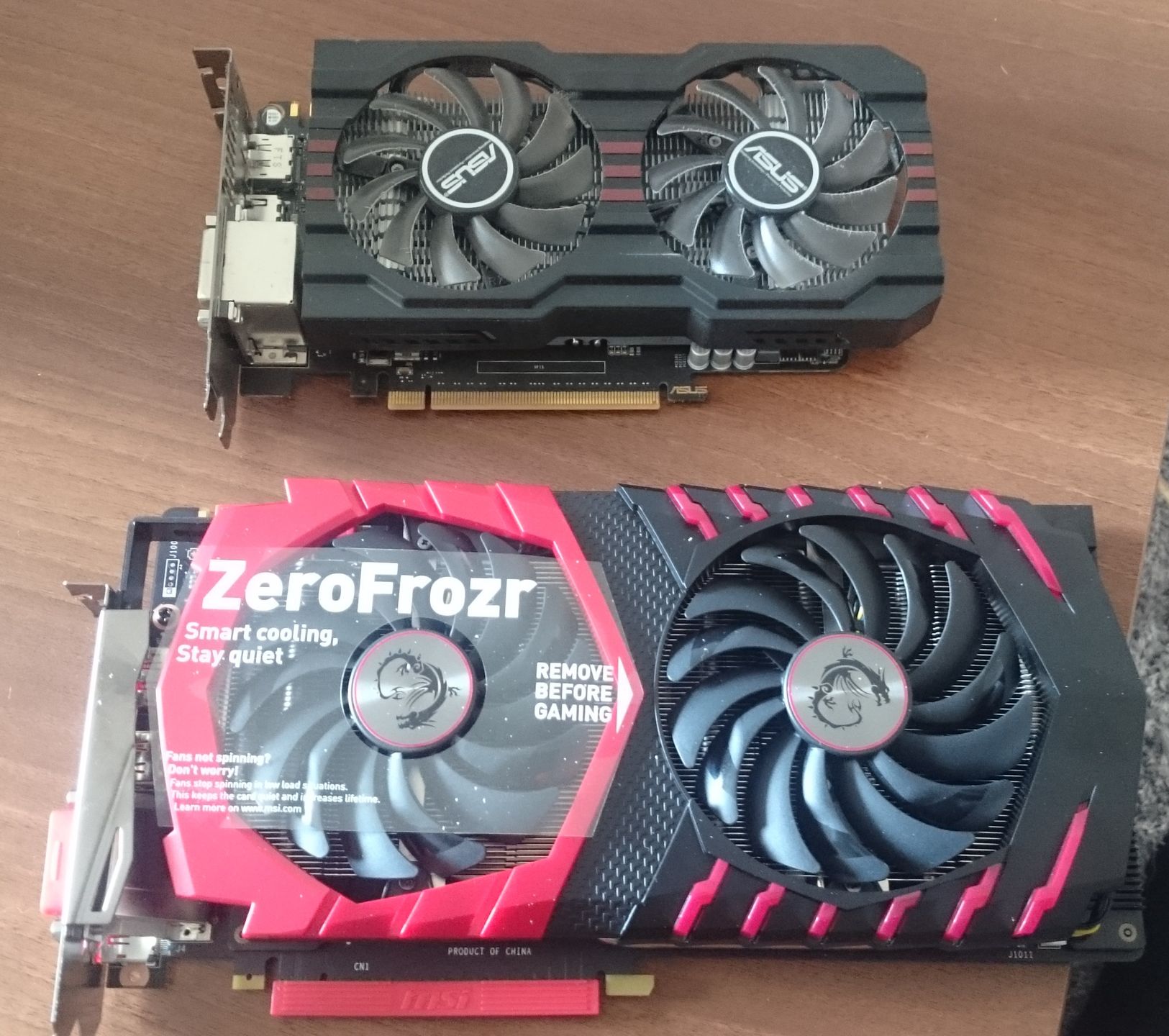 Nvidia GeForce GTX 660 (na górze) oraz GTX 1070 (na dole).