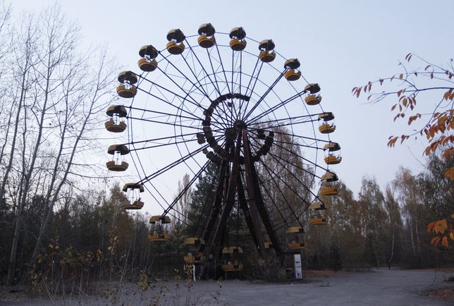 A view of the abandoned city of Pripyat near the Chernobyl Nuclear power plant, during a press tour to Chernobyl Exclusion Zone in Chernobyl, Ukraine, on 23 October, 2019. The Chernobyl disaster that occurred on 26 April 1986 at the 4th block of the Chernobyl Nuclear Power Plant, near the city of Pripyat, is considered the worst nuclear disaster in history. (Photo by STR/NurPhoto via Getty Images)