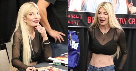 51-letnia Tori Spelling odsłoniła idealnie PŁASKI brzuch. Prezentuje się lepiej niż w czasach "Beverly Hills, 90210"?
