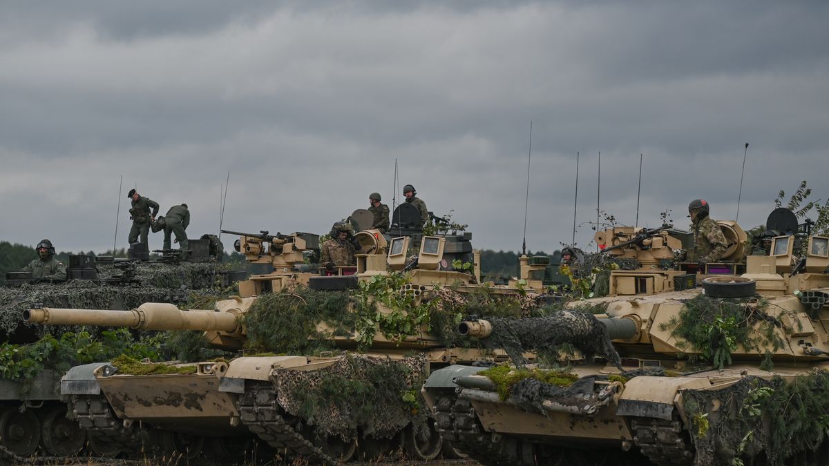 NOWA DEBA, POLAND - SEPTEMBER 21: The M1 Abrams, a third-generation American main battle tanks, are seen at the end of the joint military exercises, at the training ground in Nowa Deba.
Thousands of soldiers from Poland, the US and the UK take part of the 'Bear 22' (Polish: 'Niedzwiedz 22') joint military exercises in eastern Poland with the goal of 'strengthening interoperability and allied cooperation' and to acquire NATO's CREVAL certification.
Thousands of soldiers from Poland, the USA and Great Britain take part in the joint military exercise 'Bear 22' in eastern Poland, the purpose of which is to strengthen interoperability and allied cooperation and obtain the NATO CREVAL certificate. (Photo by Artur Widak/Anadolu Agency via Getty Images)