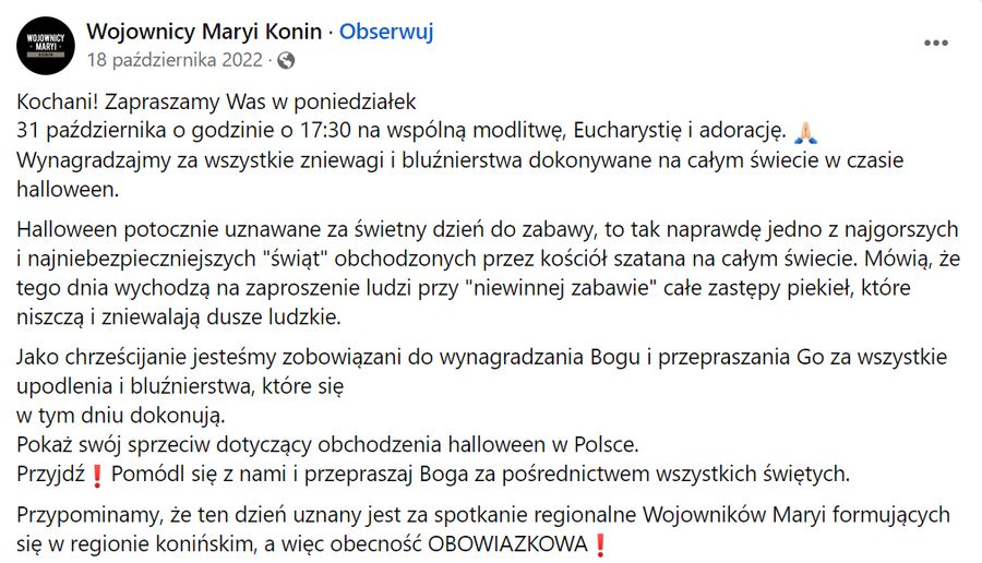 Będą przepraszać za Halloween