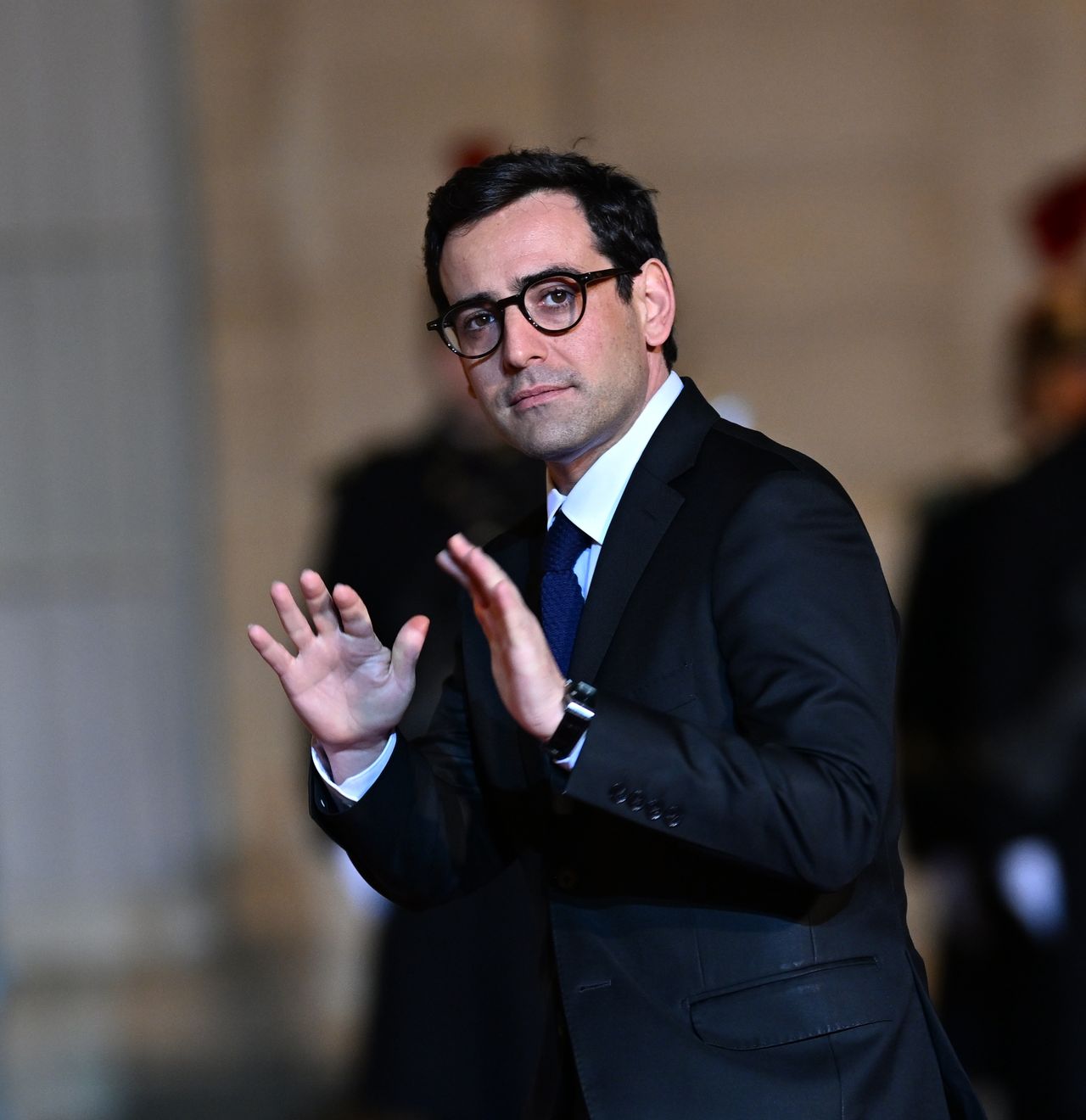 PARIS, FRANCE - FEBRUARY 27: French Foreign and European Minister Stephane Sejourne arrives for an official dinner on the sidelines of the state visit of Emir of Qatar Sheikh Tamim bin Hamad Al Thani (not seen) at the Elysee Palace in Paris, France on February 27, 2024. (Photo by Mustafa Yalcin/Anadolu via Getty Images)
